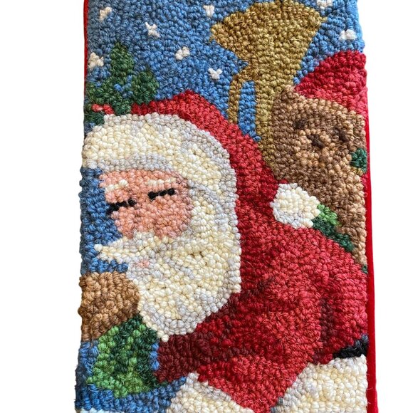 Santa Claus Christmas stocking Wool needlepoint velvet backed teddy bear holiday - Picture 2 of 7